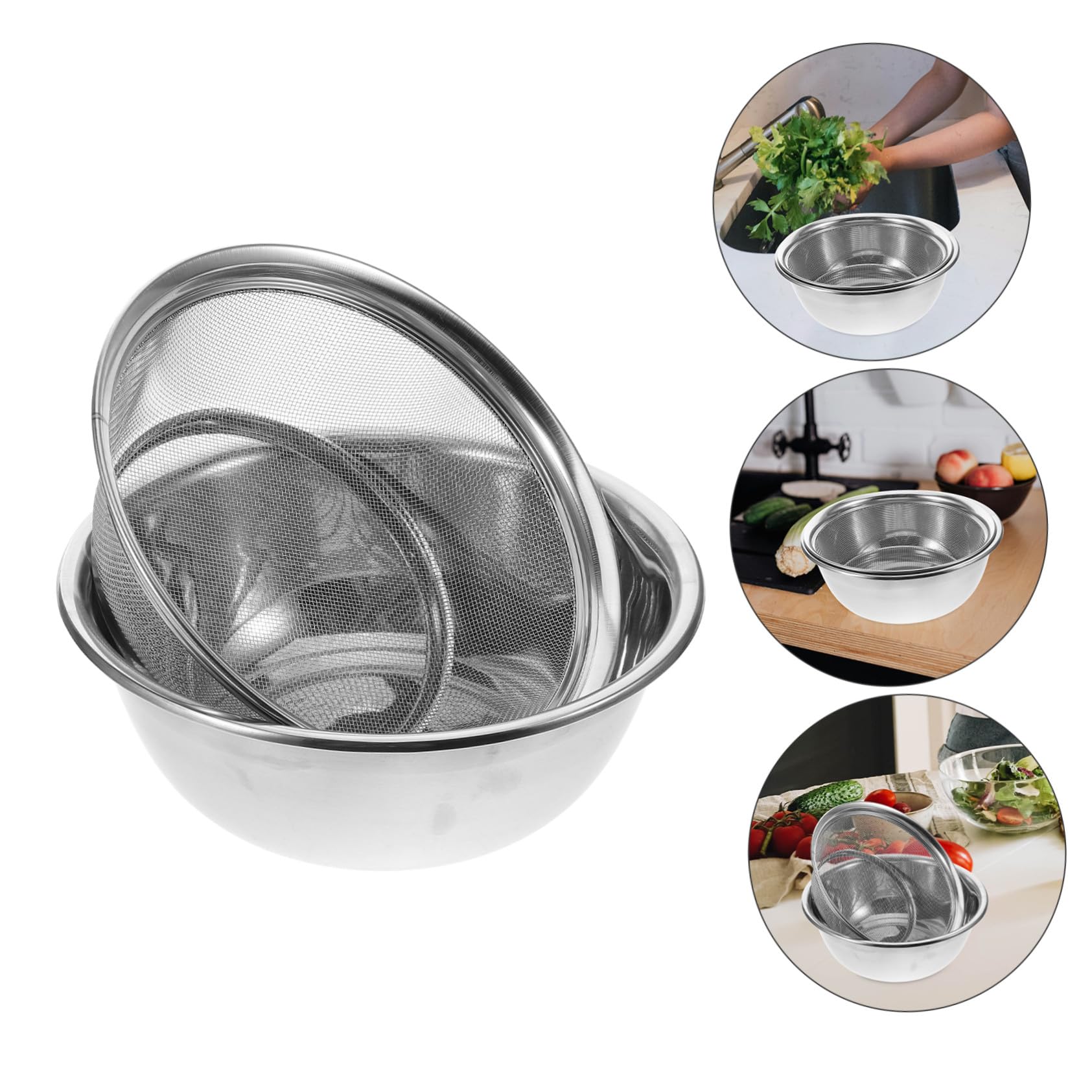 Colador de Arroz de Acero Inoxidable, Cesta de Drenaje Plata