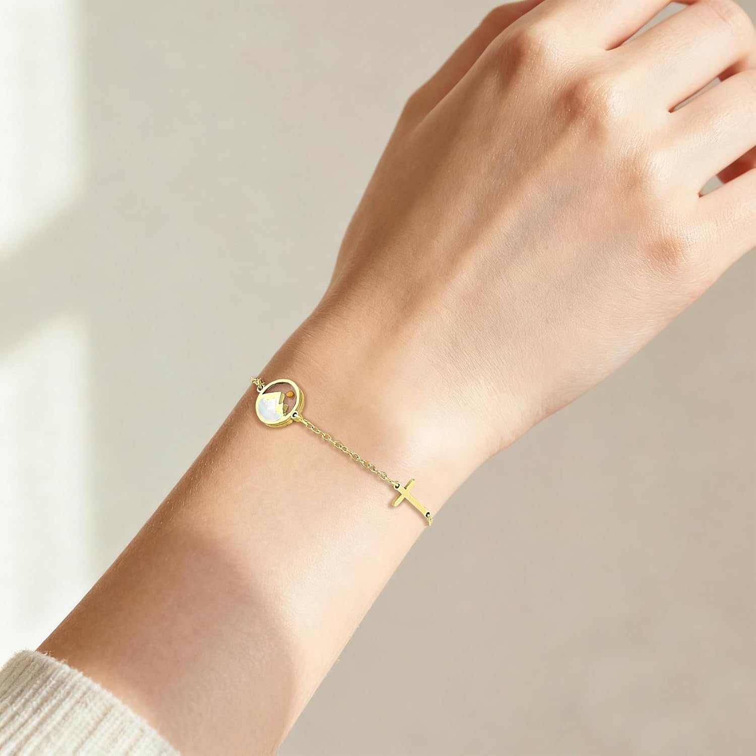 Sereney Mustard Seed Bracelet, Mustard Seed Jewelry Baptism Confirmation Bracelet for Teen Girls as Baptism Gifts for Girl Women,Gold Cross Christian Faith Bracelet as Religious 1st Communion Gifts - Image 3