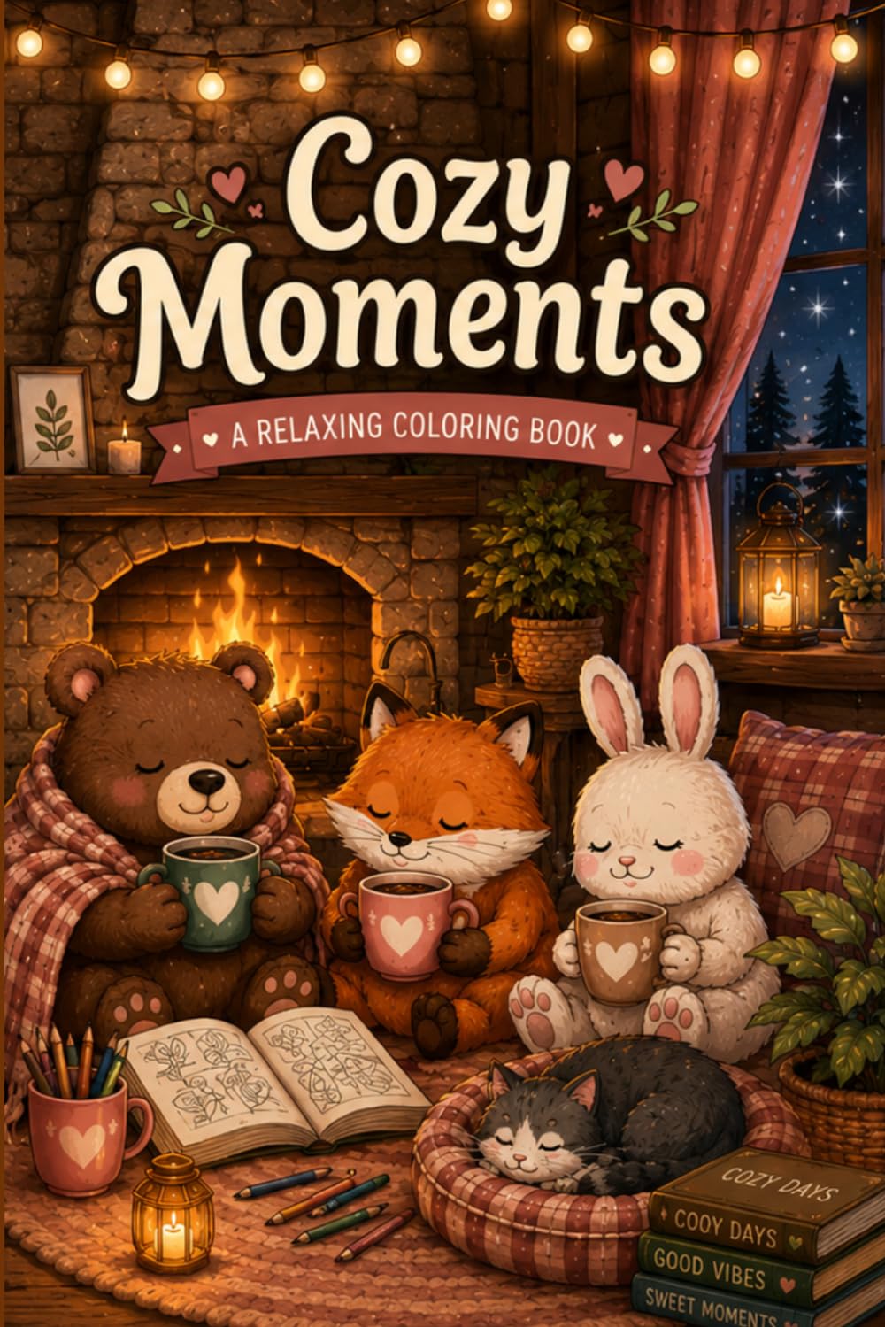 Cozy Moments: Livro de Colorir Adulto e Infantil com Animais Fofos em Momentos Aconchegantes