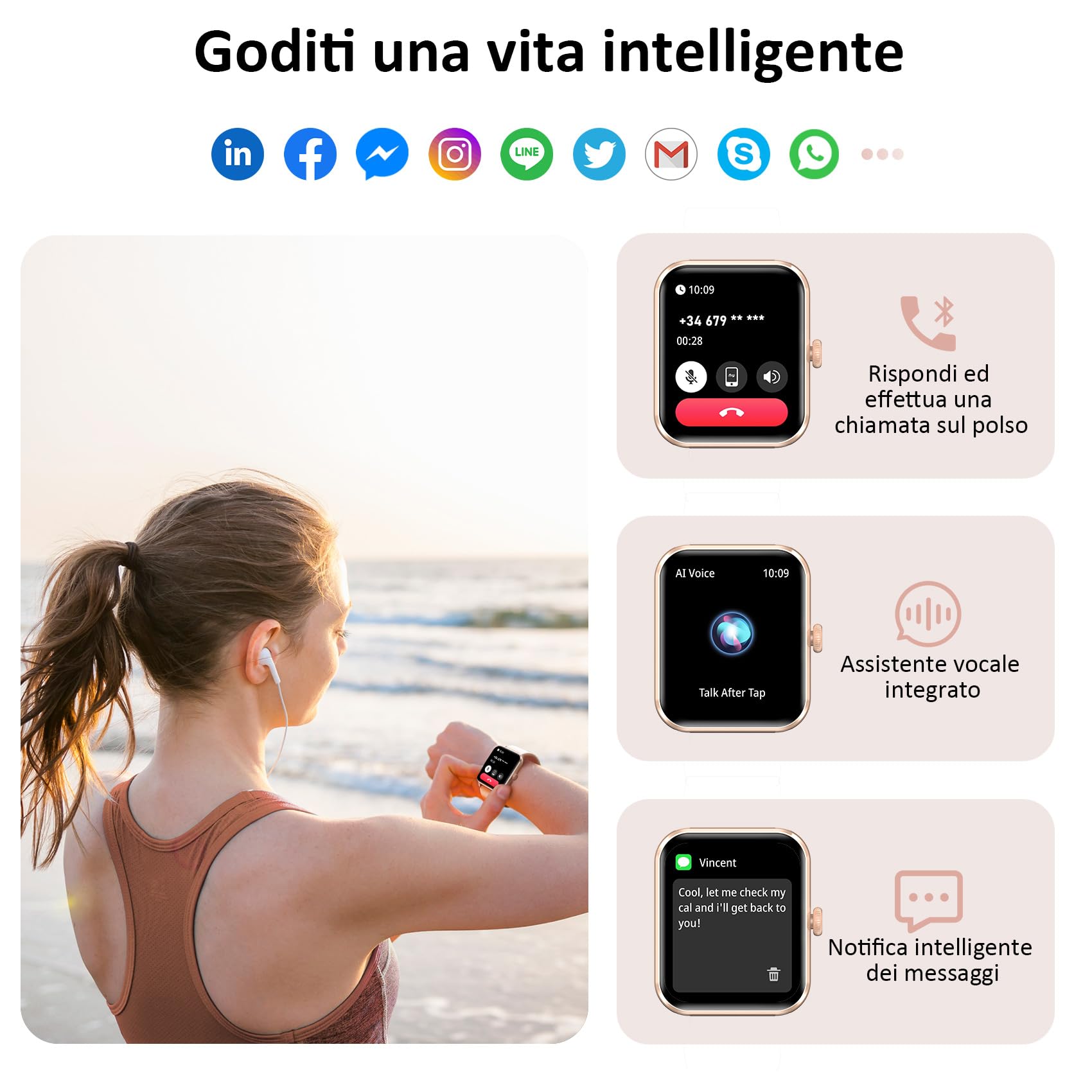 Blackview Smartwatch Donna, Orologio con Effettua e Risposta Chiamate, 1,85'' Orologio Intelligente Fitness,Cardiofrequenzimetro, Monitoraggio del Sonno, Calcolatori per Android iOS