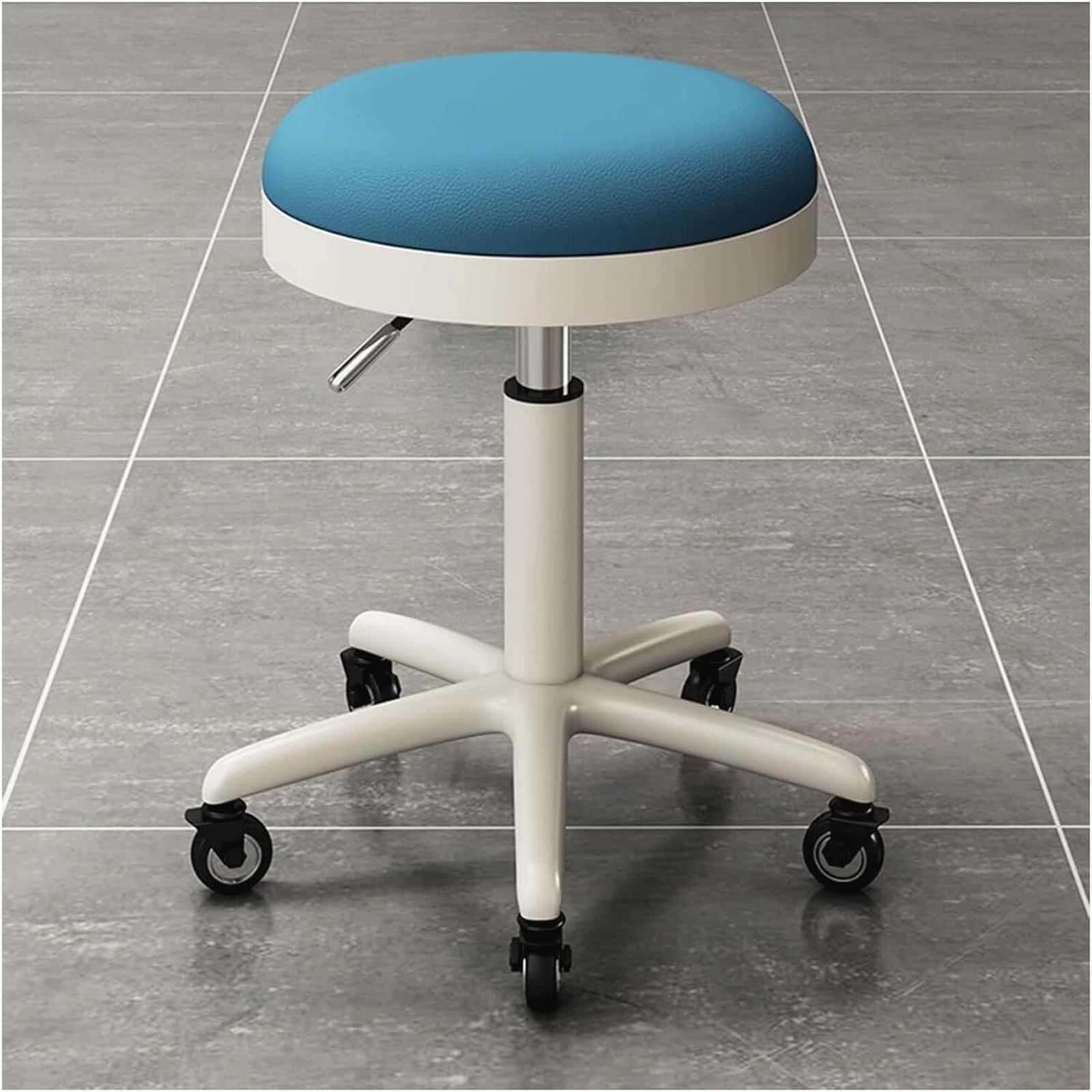 METTEOR Saddle Chair with Wheels Adjustable Rolling Stool Hydraulic Spa Salon Office Shop Stool Round Leather Swivel Work Stool Chair (Blue)
