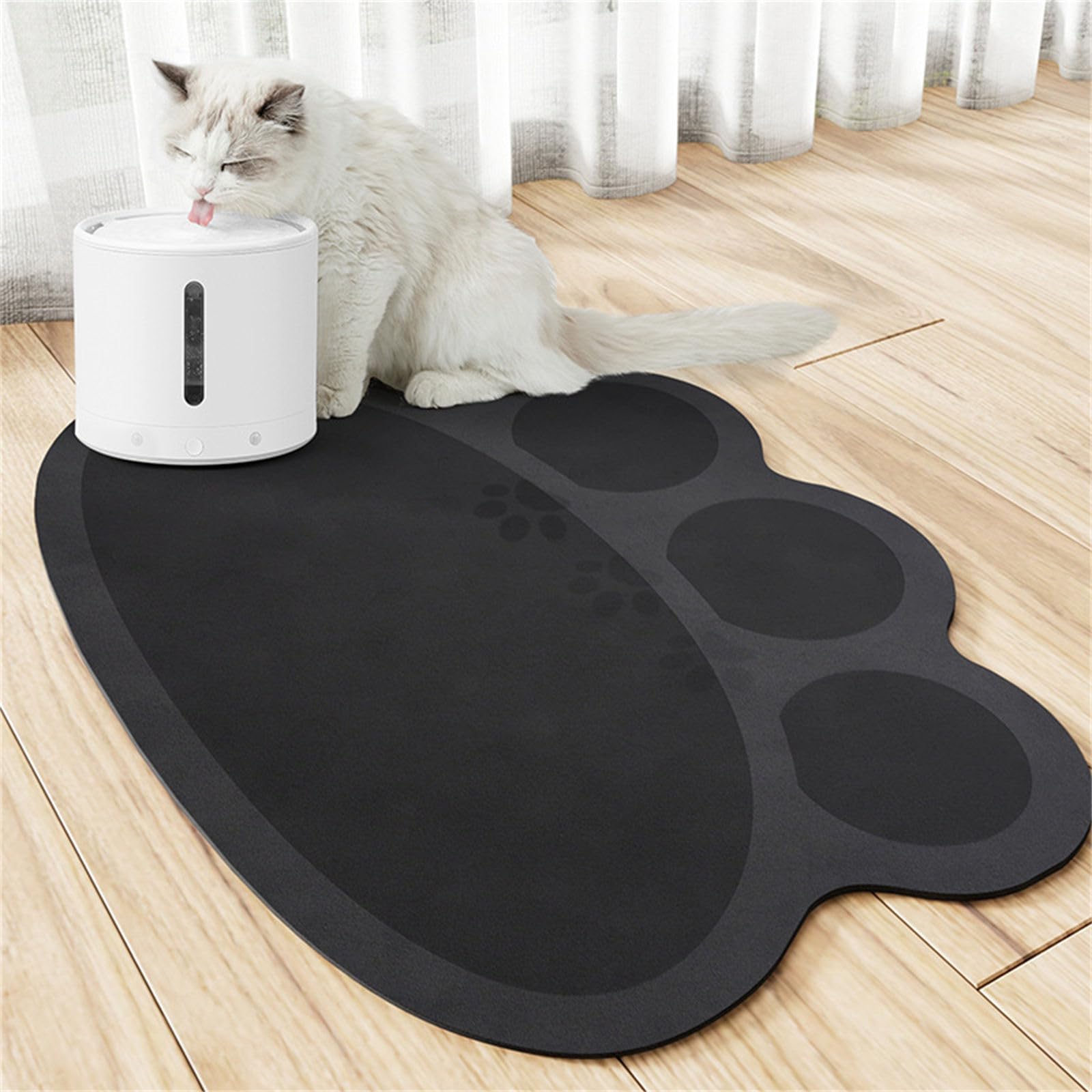 Hearda Absorbent Pet Food Mat, Dog Paw Shape Pet Mats for Food Bowls Pet Feeding Mat Dog Bowl Mats Non Slip Quick Dry Water Dispenser Mat Durable Dog Food Placemat (40x60cm,Black)