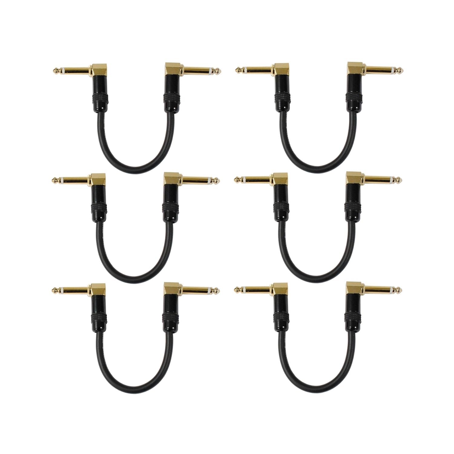 Audio2000'S C27000P6 Six-Pack 6-Inch Gold-Plated 1/4-Inch TS Right Angle to Gold-Plated 1/4-Inch TS Right Angle Instrument/Audio/Stage/Patch/Recording Cables (Total Six 6-Inch Cables)