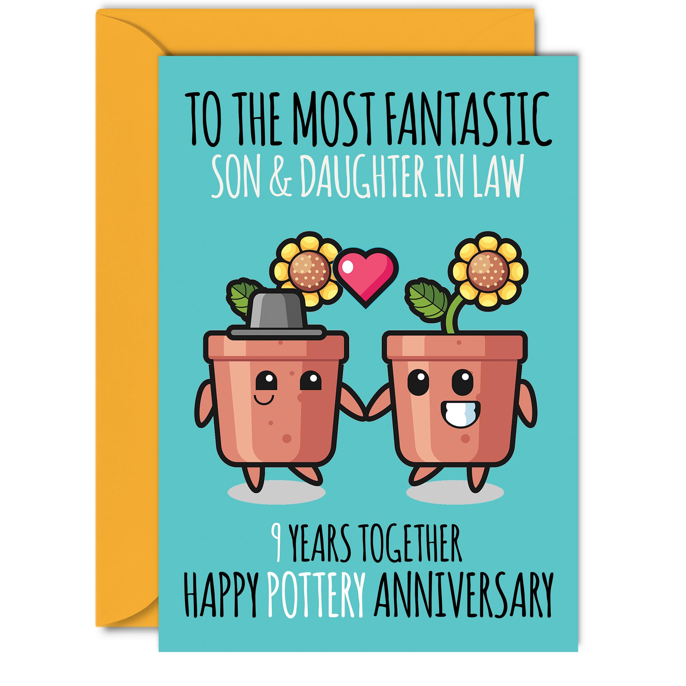 Cute Pottery Anniversary Card for Son & Daughter In Law - 9 Years Together - Happy 9th Wedding Anniversary Cards for Daughter In Law Son, A5 Greeting Cards Anniversaries