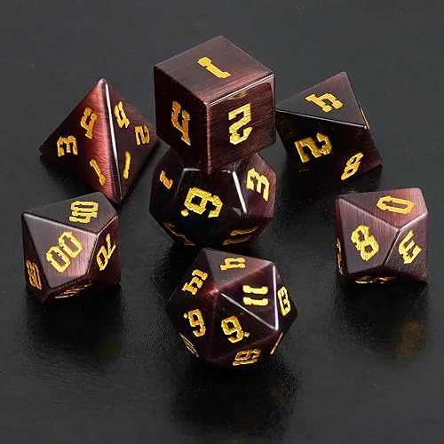 Miniatura 6 de Febote - Juego de dados de ojo de gato con piedras preciosas para Dungeons and Dragons, juego de dados poliédricos DND de 7 dados para D&D, dados