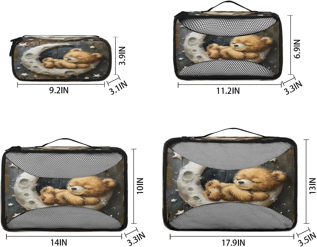 Moon Bear Stars 4 Set Packing Cubes Packing Cubes for Women Lightweight Travel Essential Bag Clothes Carry on Suitcase Bags for Accessories Essentials