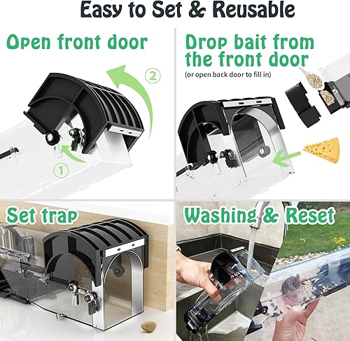 Miniatura 7 de Trampas Humanas para Ratones, Trampas de 12 Pulgadas Ampliadas Sin Matar para Ardillas, Trampas para Ratones Reutilizables de Captura y Liberación,