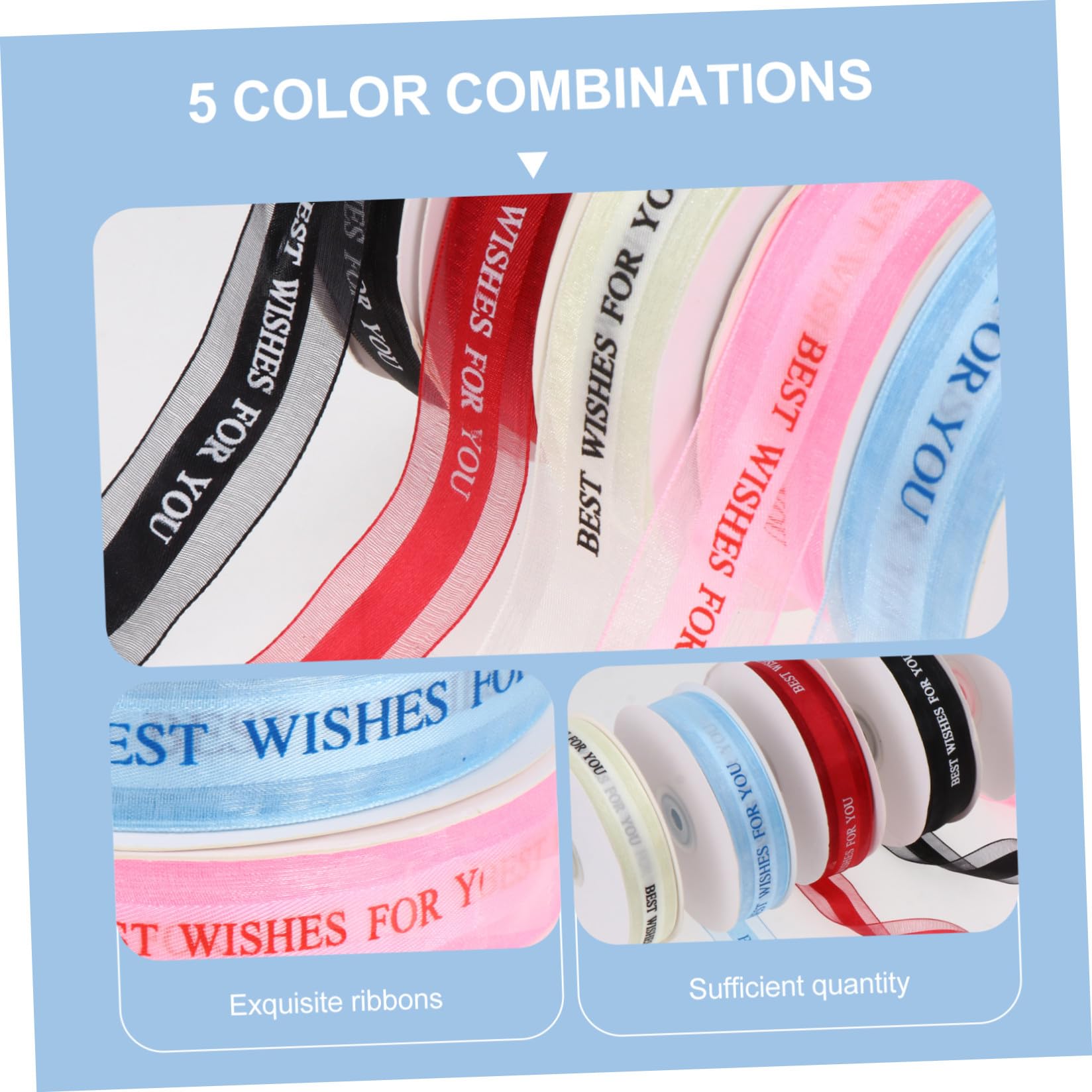 HOMSFOU 5rotoli Nastro Stampato in Organza Motivo Wishes For You per Confezioni Floreali Decorazioni per Ghirlande e Torte Materiale di Morbido e Resistente