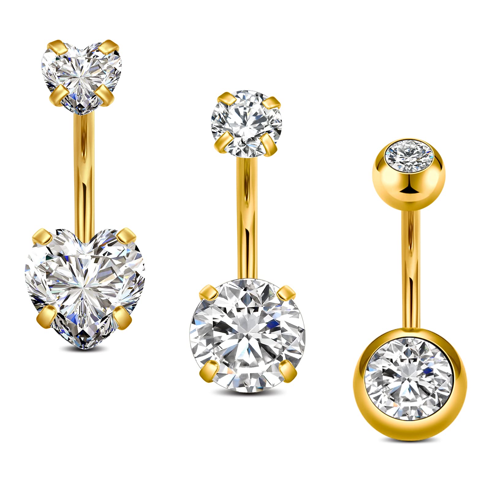 FECTAS 3pcs Piercing de Oro Ombligo 10mm lingote Acero quirúrgico Ombligo Joyas Perforadas Mariposa en Forma de corazón