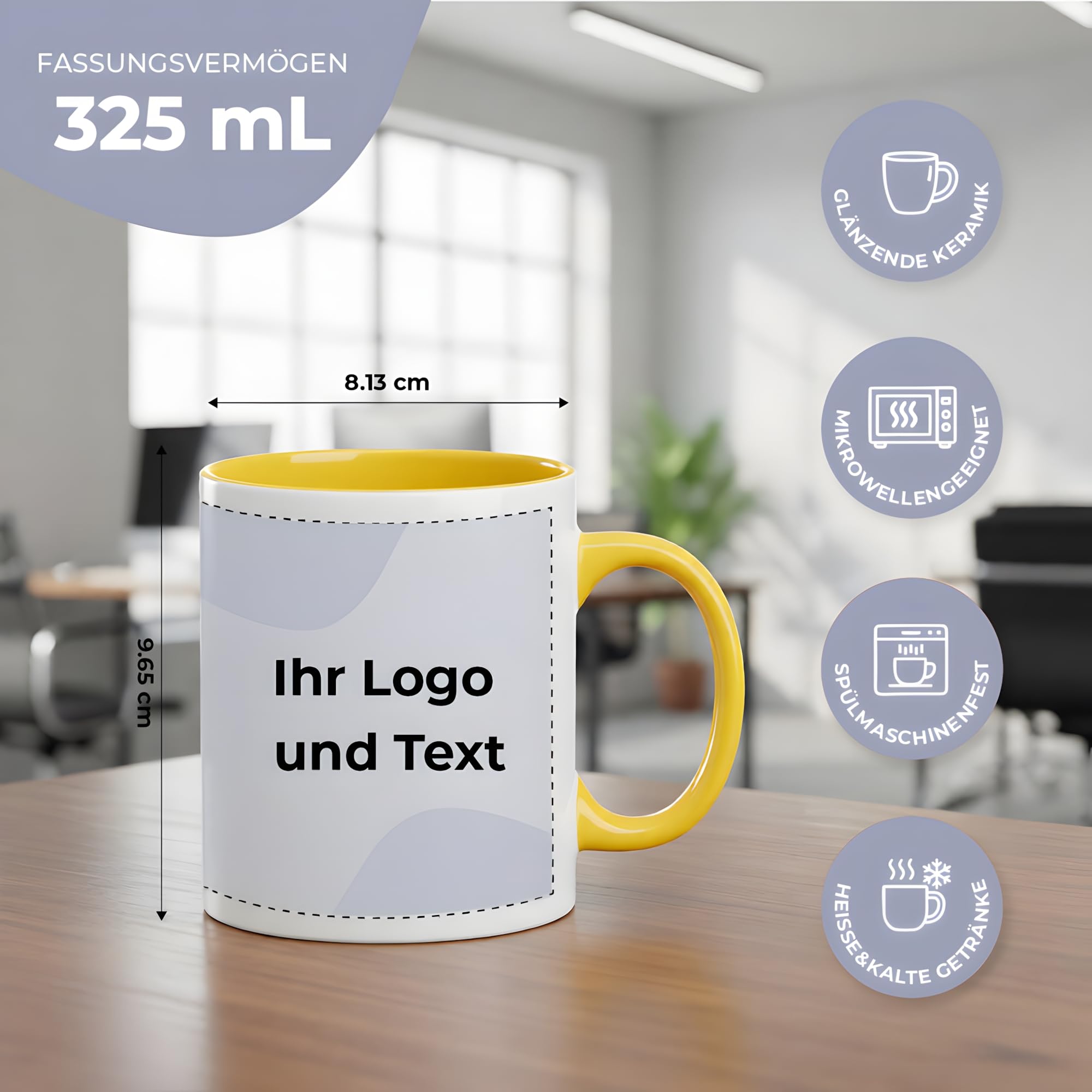 Cimpress Tazas personalizables con foto y texto, 50, 325 ml, Amarillo