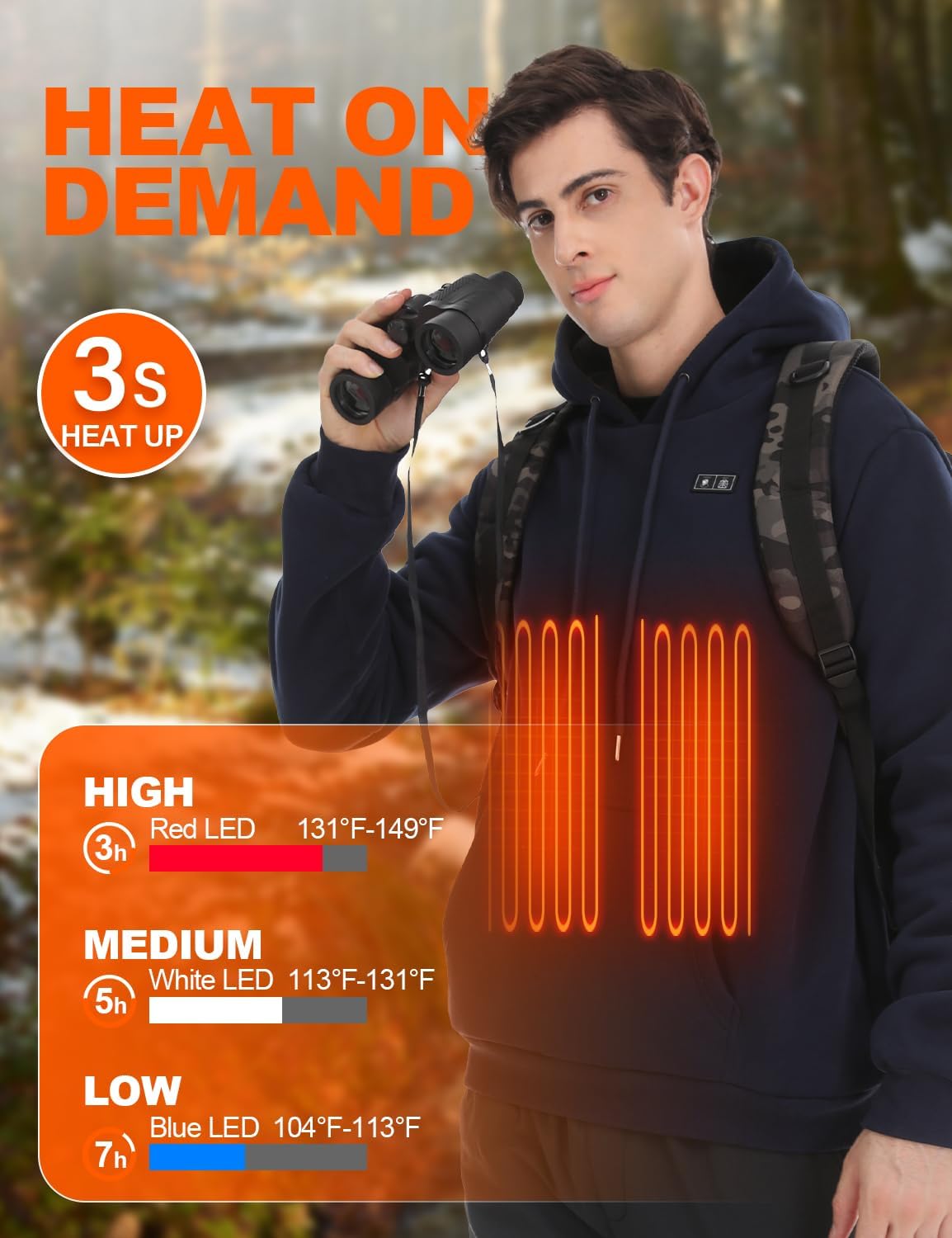 Heated Hoodie for Women Men with Battery 7.4V 12000mAh, Unisex Pullover Heated Sweatshirt - Image 3