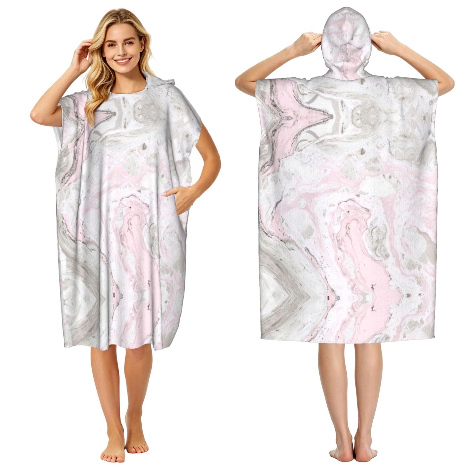 Poncho en microfibre imprimé artistique marbré chic pour adulte