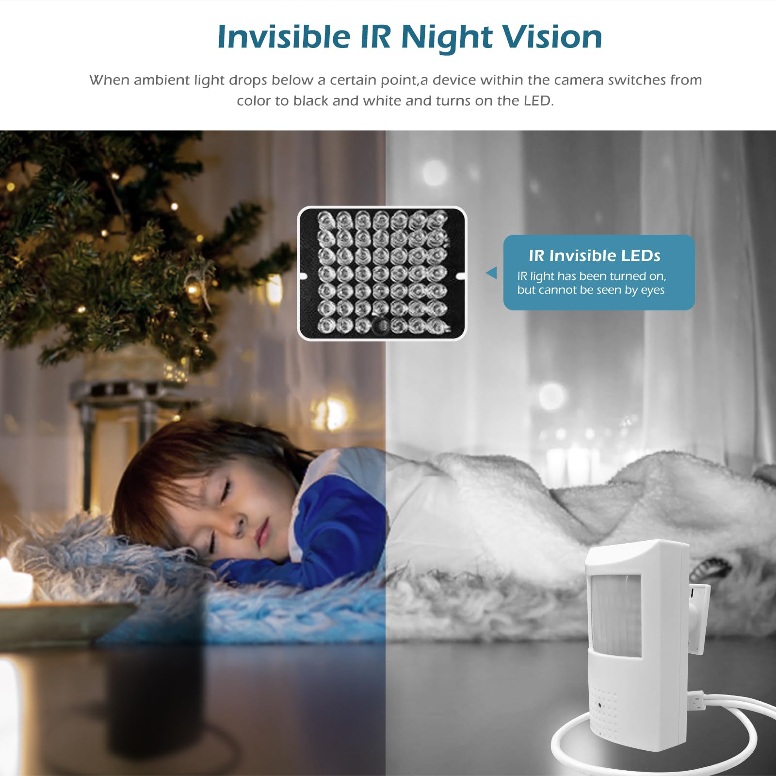 MWRCTV Audio 8MP 4K 3.7mm Lente de visión nocturna Mini IP 940nm infrarrojo IR LED PIR estilo P2P POE interior detector de movimiento cámara de seguridad para NVR/RSTP (no inalámbrica)