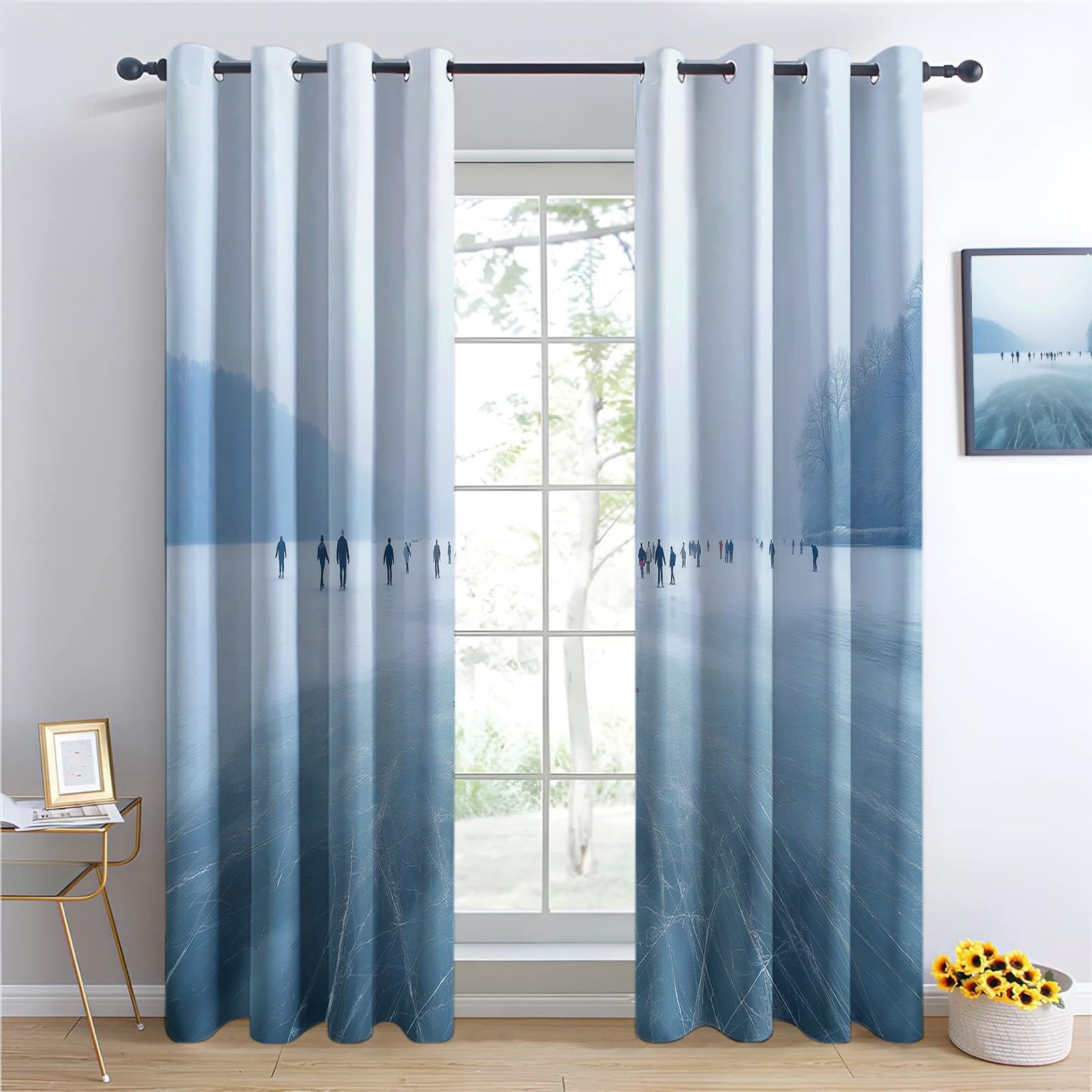 Generisch Grau 2er Set Verdunkelungsvorhänge mit Ösen, Gletscher-Bergrisse Blickdicht Thermo Isoliert Vorhänge für Wohnzimmer & Schlafzimmer, HxB 215 x 110 cm