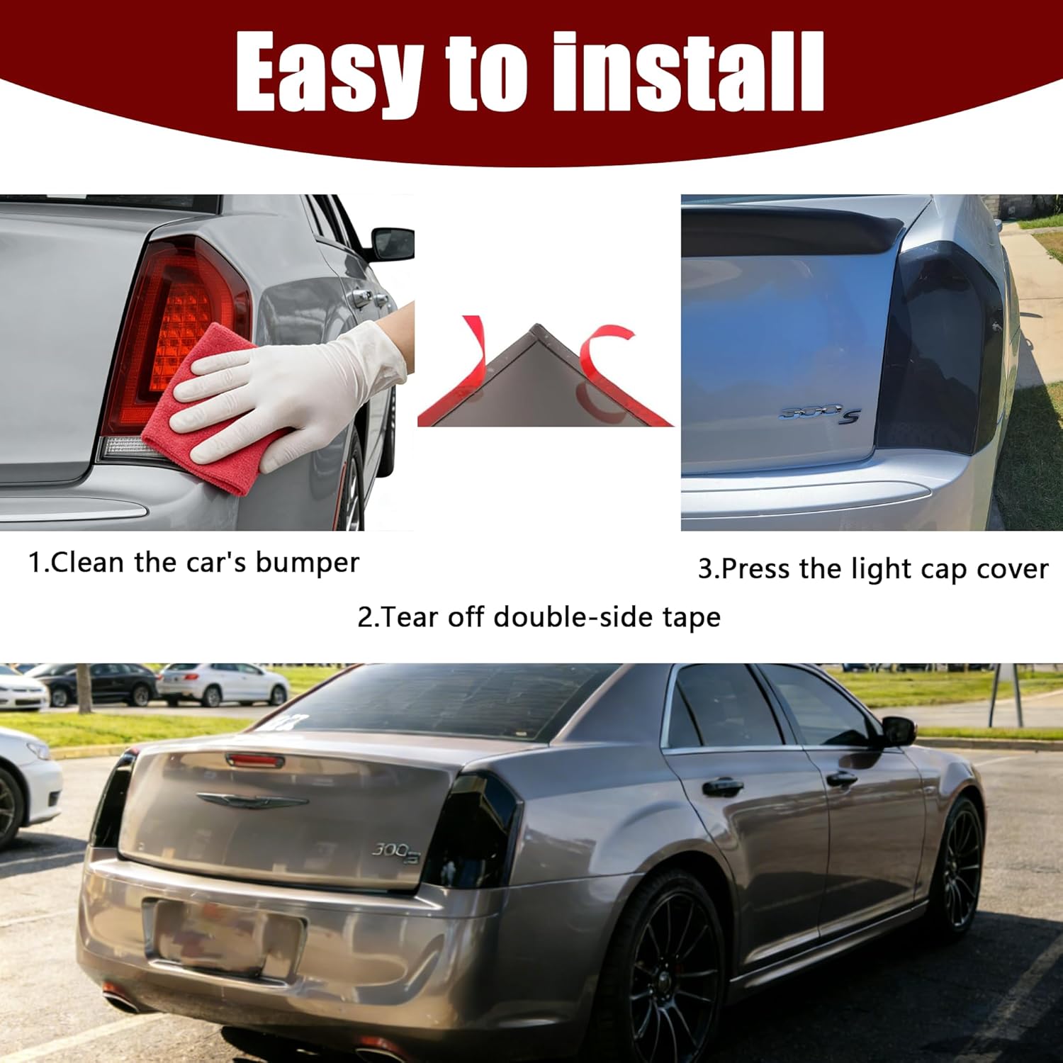 Tail Light Covers Guards Fit For Chrysler 300 2015-2023 Accessories 300C/ 300S/ Touring/Limited/Base, Smoked Black Rear Light Protective Cover Guards Trim Set Exterior