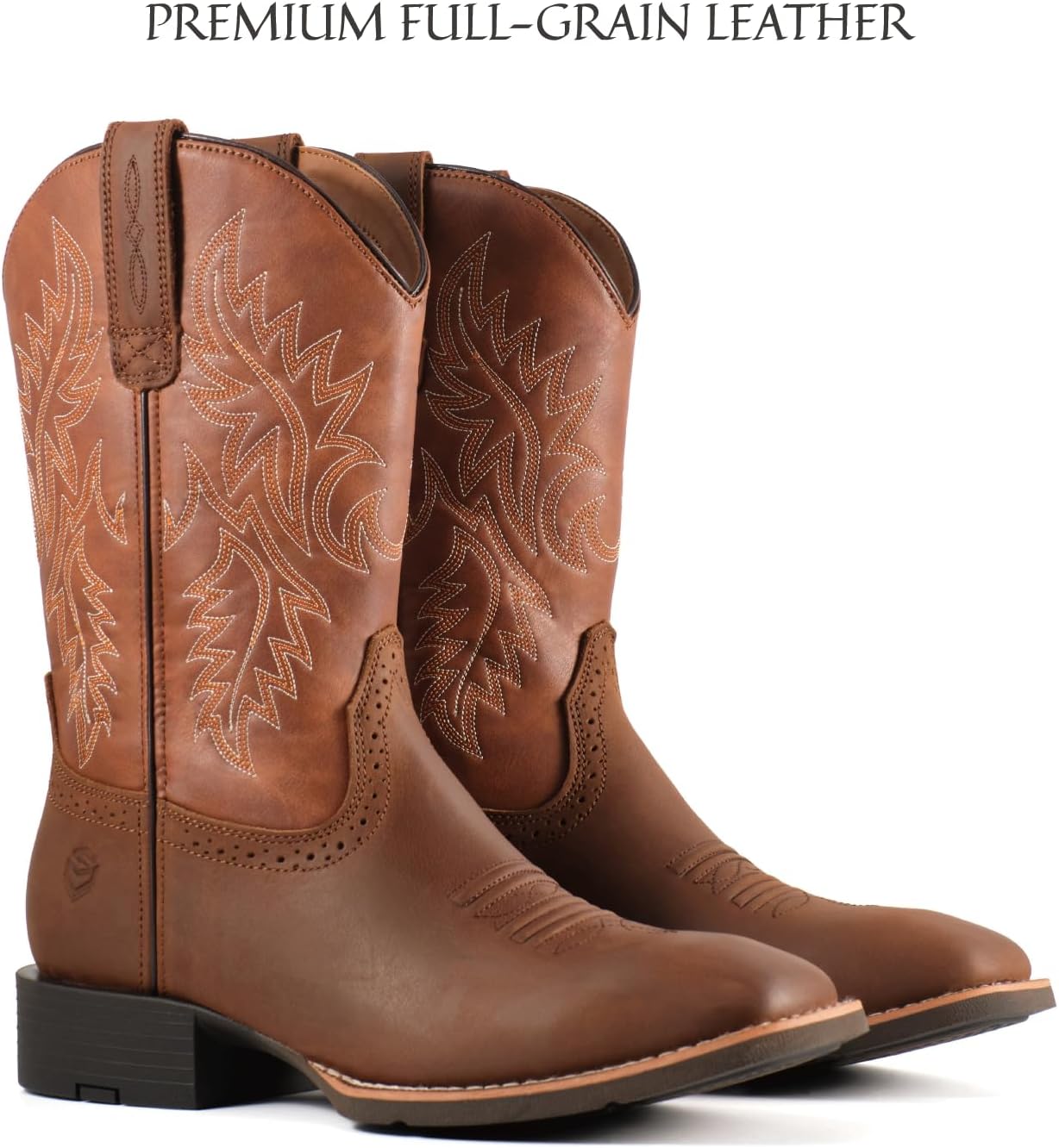 SUREWAY カウボーイブーツ 男性用 スクエアトゥ ウエスタンブーツ、耐油/滑り止め、丈夫でファッショナブルなクラシックプルオン