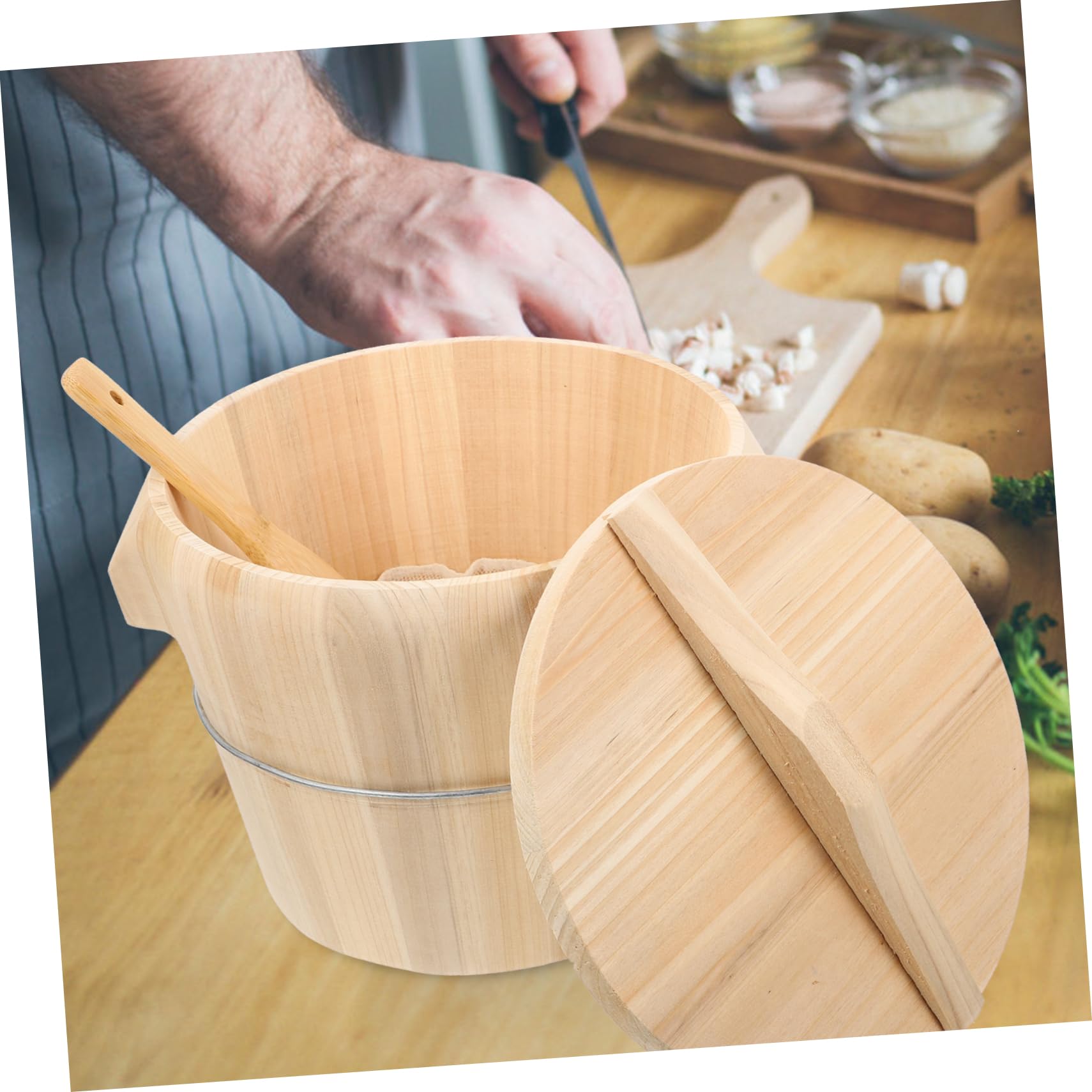 Cubo de Arroz al Vapor de Madera Natural para Restauración y Hogar | Madera Natural, Diseño de Fondo Móvil, Limpieza Sencilla, para Cocina al Vapor, Restauración y Hogar Doméstico
