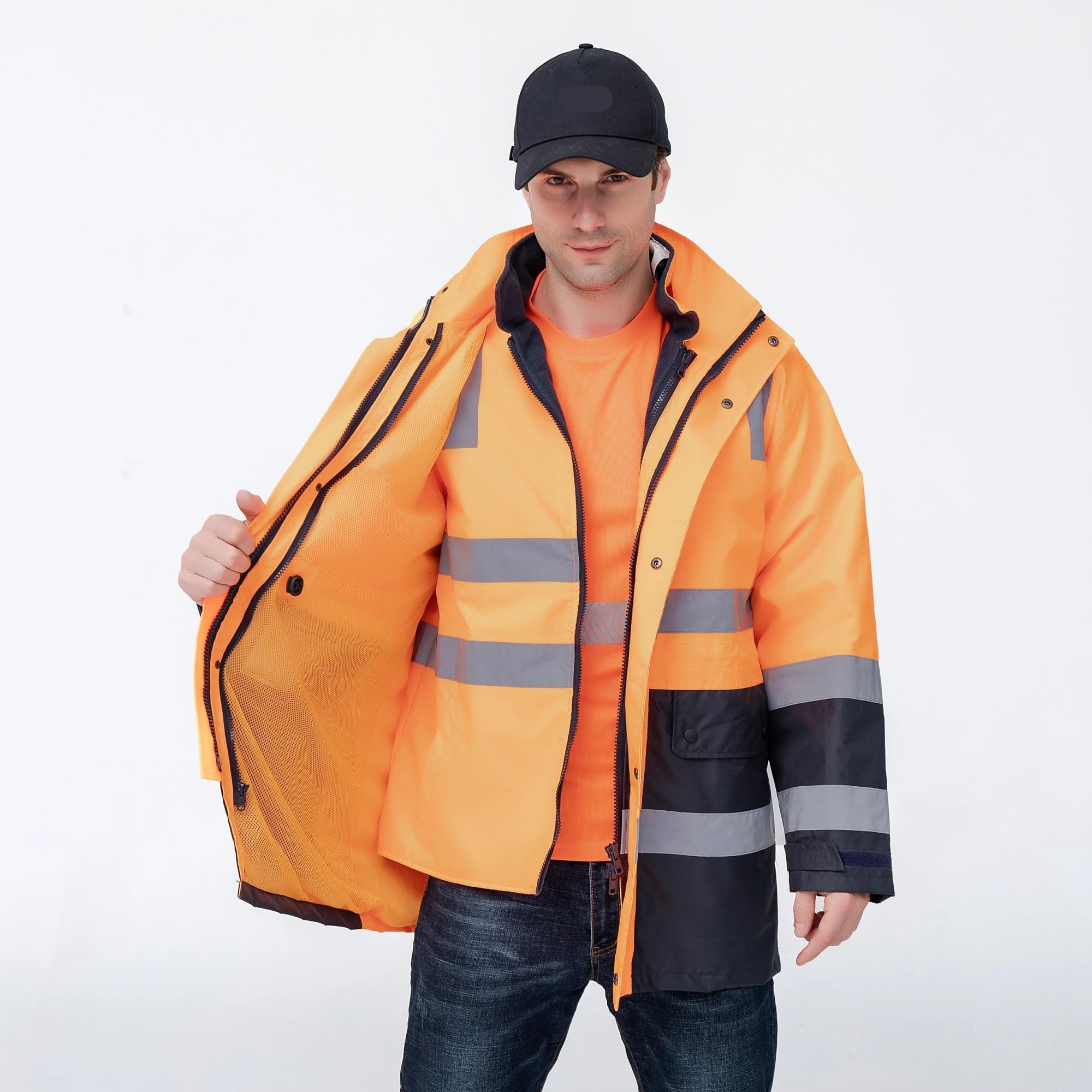 esmen Chaqueta reflectante Oxford de alta visibilidad, chaqueta de trabajo de seguridad de doble grosor for hombre, ropa de trabajo industrial.