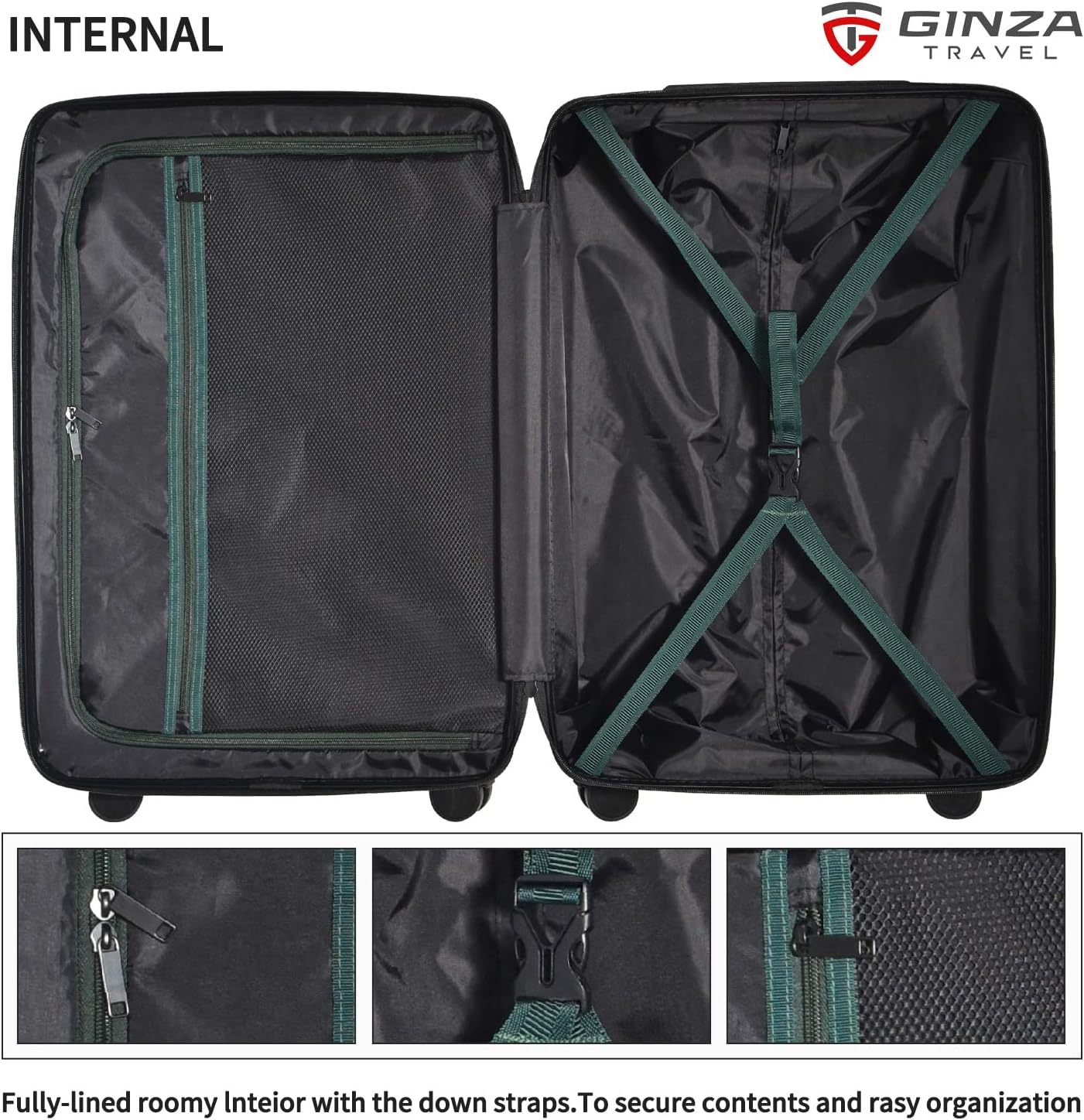 review GinzaTravel simple and convenient ABS suitcase, anti-scratch, waterproof (convenient series-01) (carry-on-20inch, Pine Green)