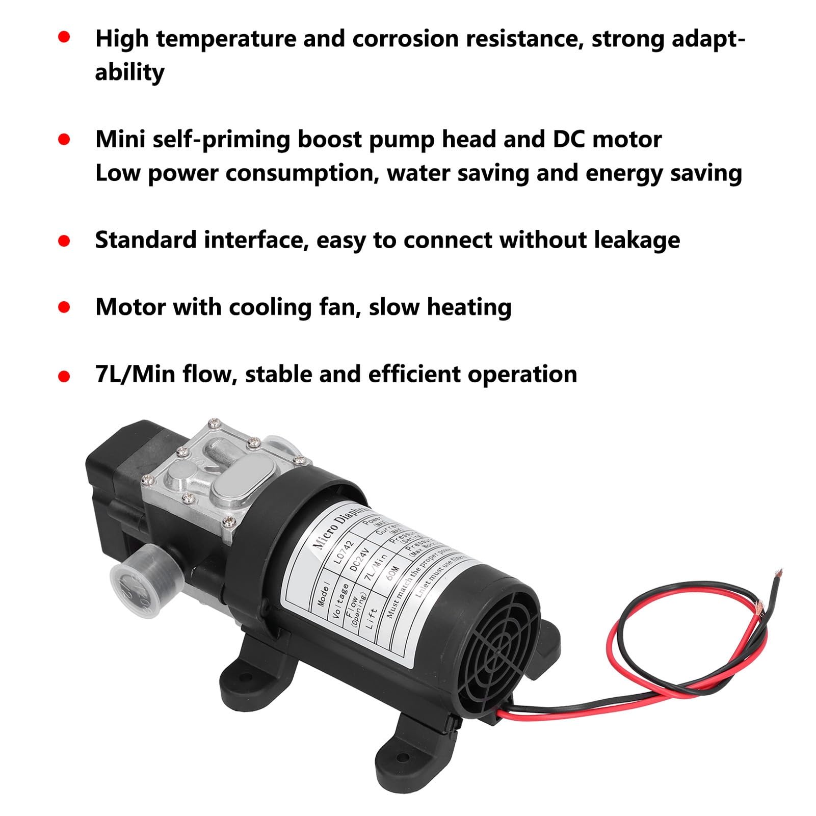 Ejoyous Pompa Elettrica a Membrana, Pompa Acqua Autoadescante DC24V, Plastica Tecnica e Lega di Alluminio, 100 W 7 L Minimo 60 M di Sollevamento, Filettatura Maschio G1 2 per Spruzzatura Pulizia