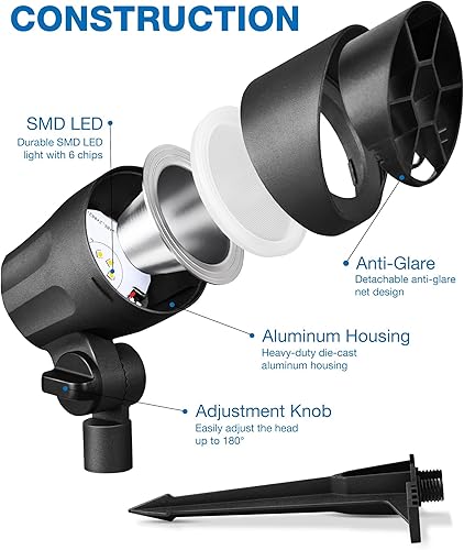 Miniatura 3 de SUNVIE Luces LED de Paisaje de 6W Iluminación de Paisaje de Bajo Voltaje con Conectores Focos de Paisaje Blanco Cálido para Exteriores 12-24V