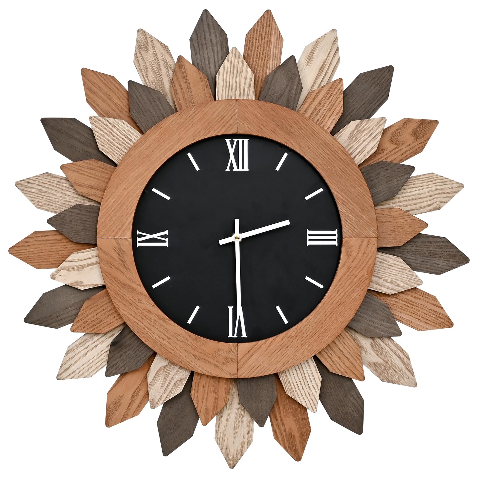 Photo 1 of **NON-FUNCTIONAL** SwallowLiving 24" Large Boho Farmhouse Sun Style Wall Clock Silent, Battery Operated, Decorative Wood Clock for Living Room, Office, Dining Room, Bedroom, and Kitchen