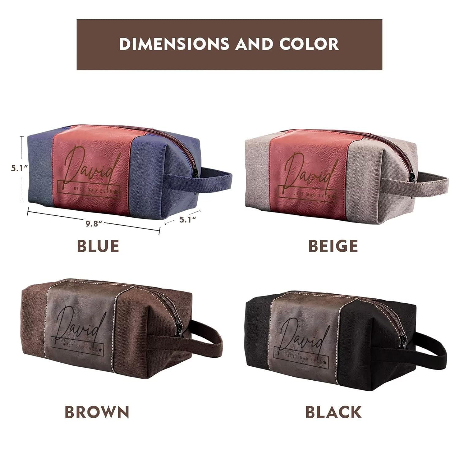 Neceser personalizado – Bolsa de viaje personalizada para artículos de aseo personal, organizador impermeable espacioso, ideal para hombres y regalos, Beige, Personalizable