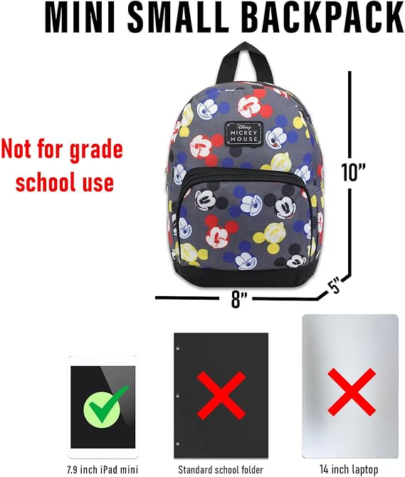 Disney Mickey Mouse Mini Backpack - 10 Exclusive Woven Small Backpack with Front Pocket and Button Bundle | Adjusts to Fit Adults, Teens, Kids