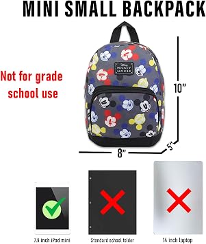 Disney Mickey Mouse Mini Backpack - 10 Exclusive Woven Small Backpack with Front Pocket and Button Bundle | Adjusts to Fit Adults, Teens, Kids