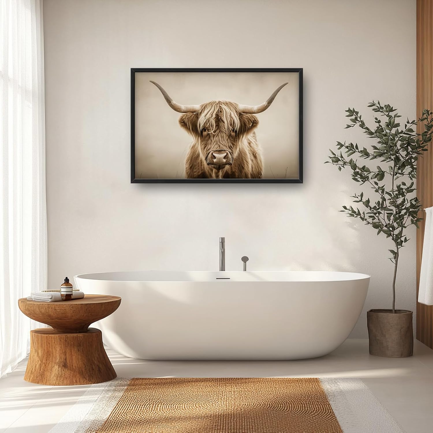 Highland Cow Large Framed Wall Art for Living Room Western Cattle Oversize Canvas Prints Longhorn Animal Big Pictures Painting Artwork Home Decor 36"x24"
