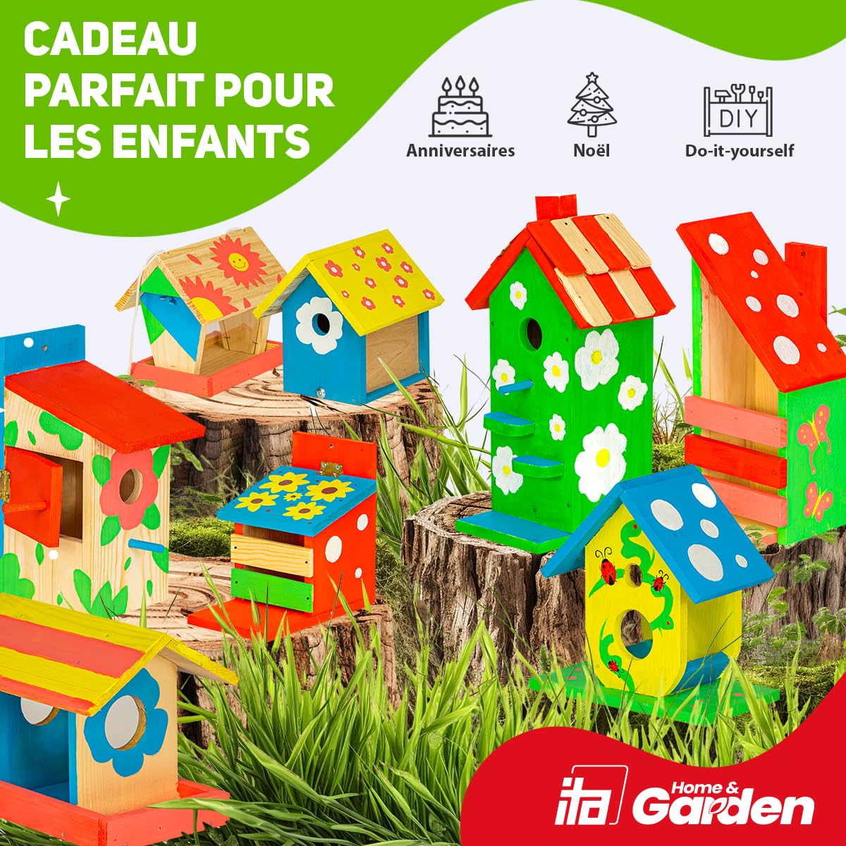 ITA DIY Mangeoire pour écureuils à assembler et à peindre NuttyNibble 10x18,5x31 cm - Kit de construction et de peinture pour enfants - Kit de bricolage pour garçons et filles