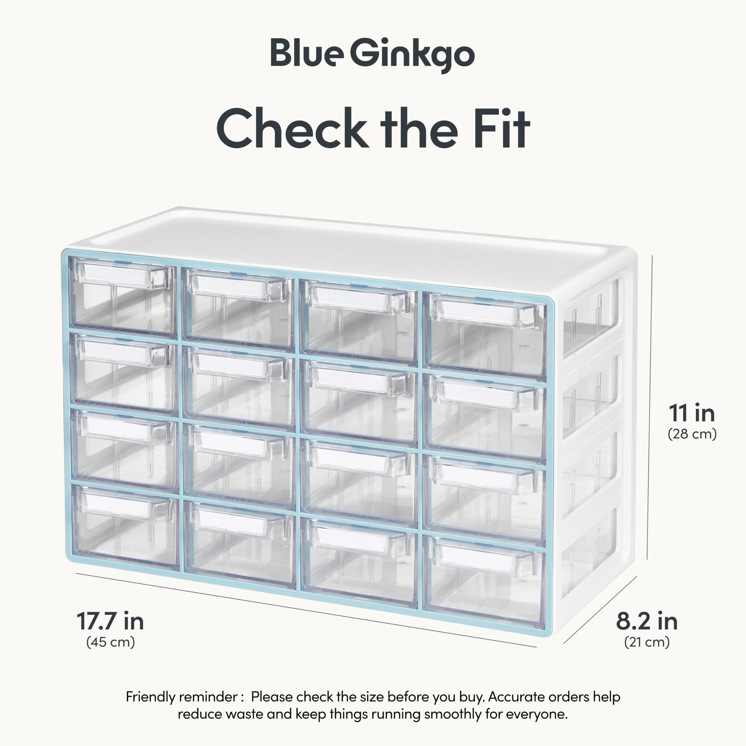 BLUE GINKGO Armadietto portaoggetti medio con 16 cassetti - Portaoggetti impilabile per perline e oggetti artigianali, organizer per piccole parti di hardware, cassetta degli attrezzi per insegnanti