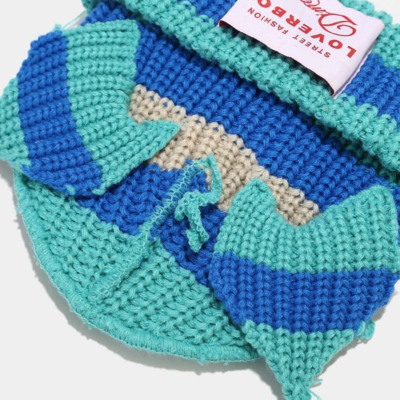 Striped Cat Ear Beanie Soft Knit Winter Hat for Women Men Y2K Punk Aesthetic Skull Cap - Image 2