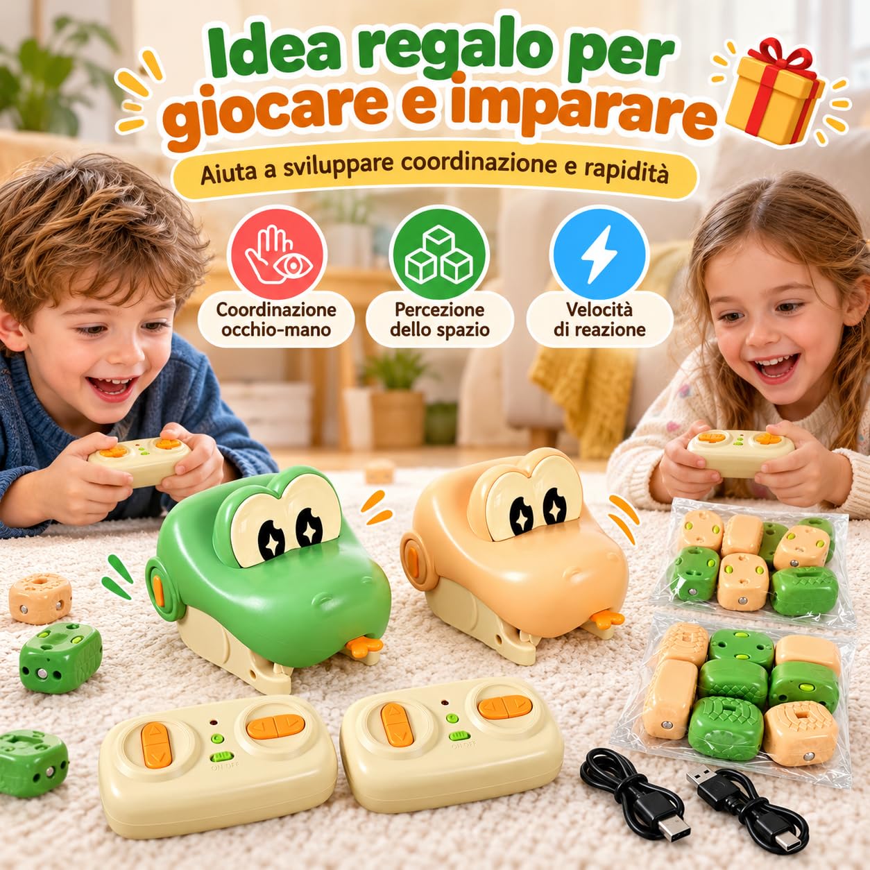 2 Pezzi Gioco Serpente Magnetico, Serpente Telecomandato che Mangia, Serpente giocattolo magnetico telecomandato con luce e suono