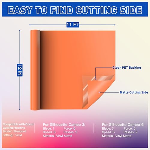 Miniatura 6 de HTVRONT Vinilo permanente naranja para Cricut, rollos de vinilo permanente naranja, rollo de vinilo adhesivo de 12 pulgadas x 11 pies para Cricut,