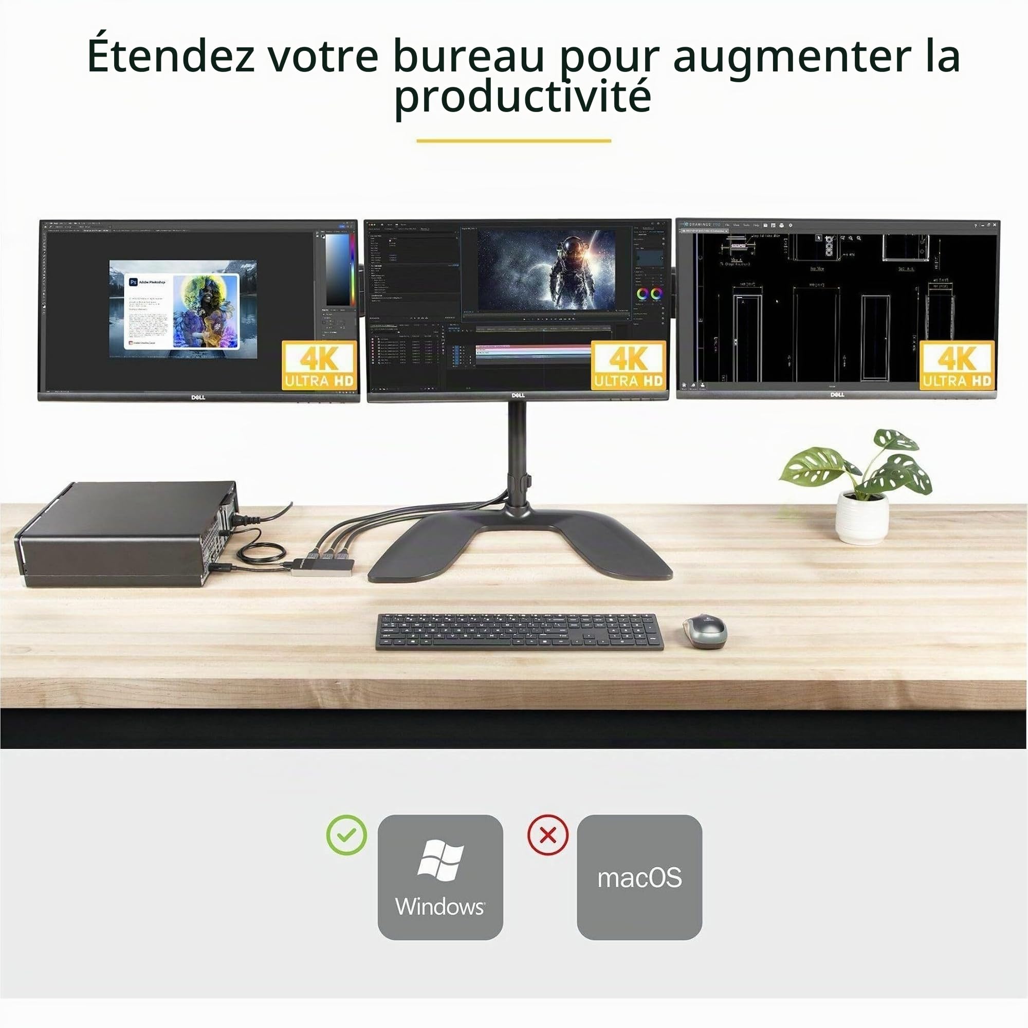 StarTech Hub MST DP 1.4 vers 3x DP, 2x 4K 30Hz et 1x 4K 60Hz, Windows