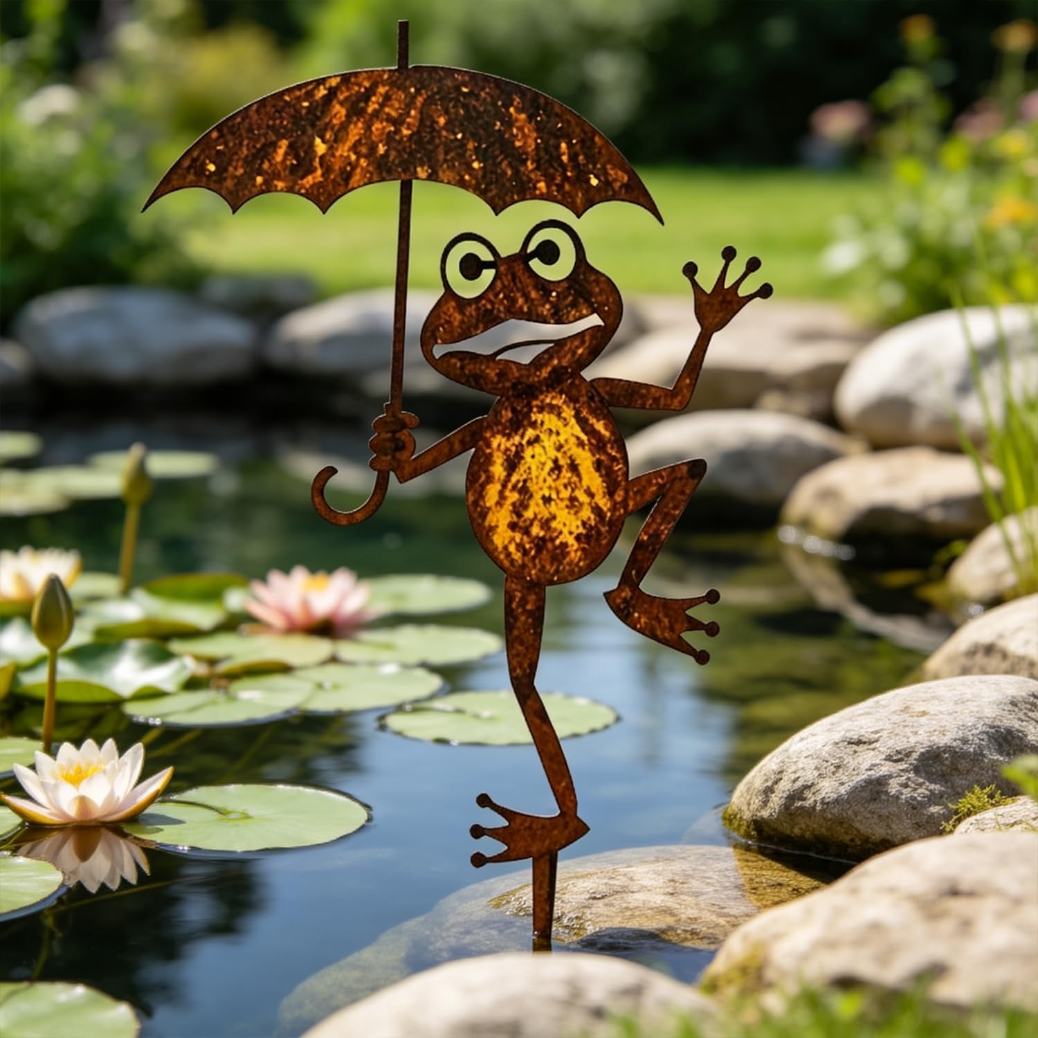 Rulinna - Garden decoration, frog decoration, rusty frog silhouette made of metal, art wrought work, weatherproof, as garden decoration for outdoor use, metal garden stake