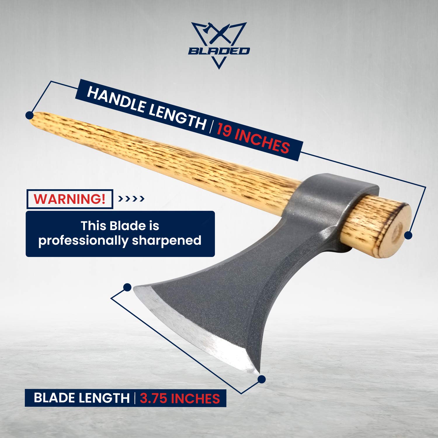 Bladed Tomahawk Throwing Axe 19 Inch Handle for One or Two Handed