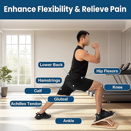 Miniatura 6 de StrongTek 13” Wide Portable Wooden Slant Board, 5-Level Incline (15°-35°), Lower Grip Handle, Beginner & Rehab Friendly, Non-Slip Surface for Calf