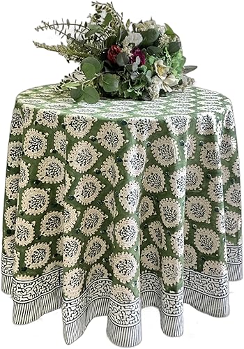 Miniatura 3 de ATOSII Kari - Mantel redondo de verano 100% algodón, estampado floral, para comedor, fiestas, bodas, exteriores, decoración de mesa para el hogar,