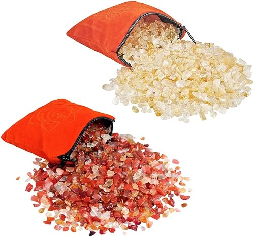 SUNYIK Paquete de 2 chips de citrino y cornalina en rodajas, almohada de cristal de chakra sacro para curar reiki, 0.5 libras/paquete