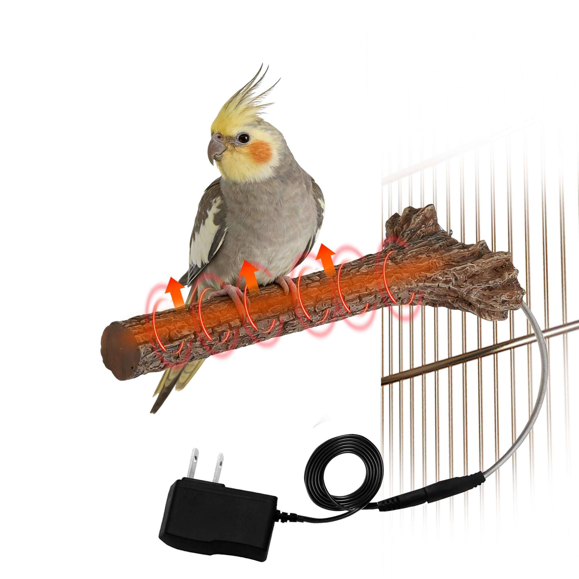 Beheizte Vogelstange für Käfig, Winter, 37,8 °C - 40,6 °C, konstante Temperatur, Vogelheizung für Papageien, Sittiche, Nymphensittiche, kleine Vögel