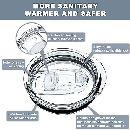 Miniatura 4 de Tapas de repuesto para vaso delgado de 30 onzas, paquete de 2 unidades, fundas deslizantes de silicona a prueba de derrames, aptas para pajitas, sin