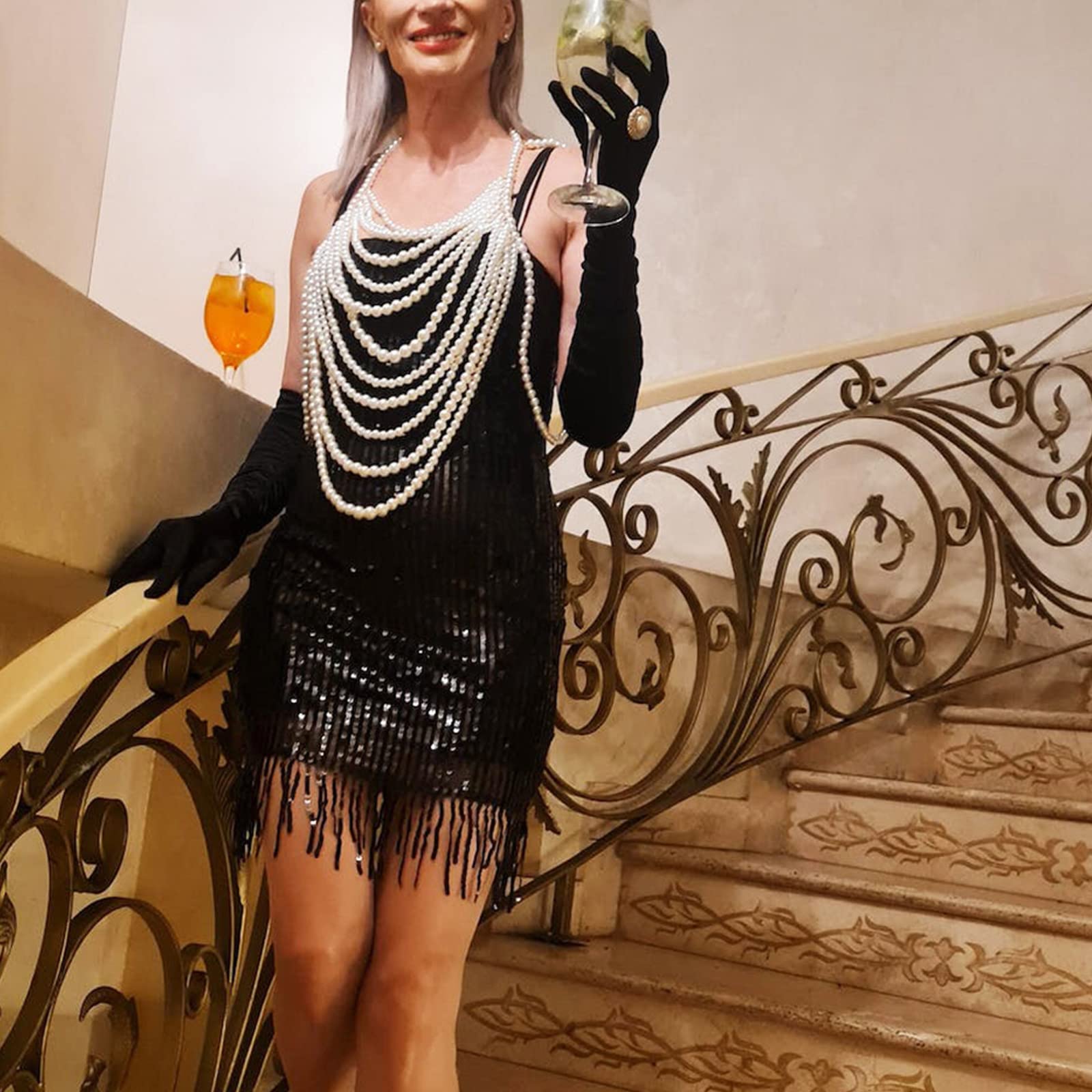 Collana multistrato con perline e perle per il corpo, bralette pettorale, gioiello per il corpo