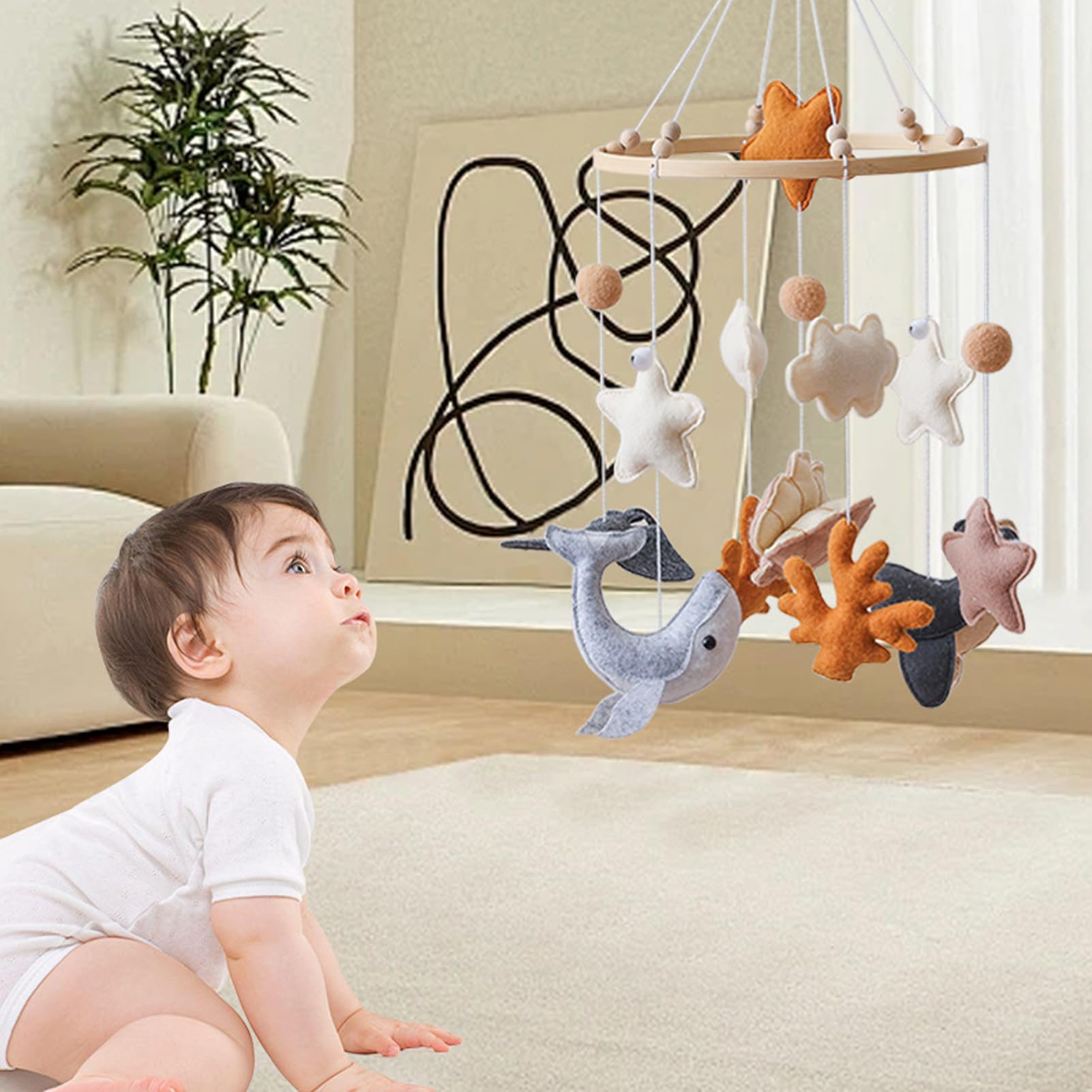 Mobili Per Mobile in Feltro per Bambini | Giocattolo Appendibile Carillon in Feltro con Animali Marini Stile Cartoon Decorazione per Camera Culla Cameretta dei