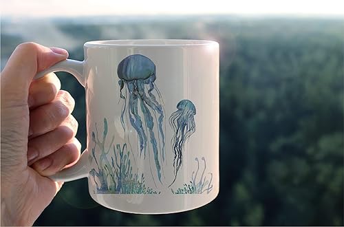 Miniatura 8 de kunlisa Taza de cerámica con diseño de estrella de mar de acuarela, diseño de estrella de mar y estrella de mar, taza de 11 onzas, taza de té con