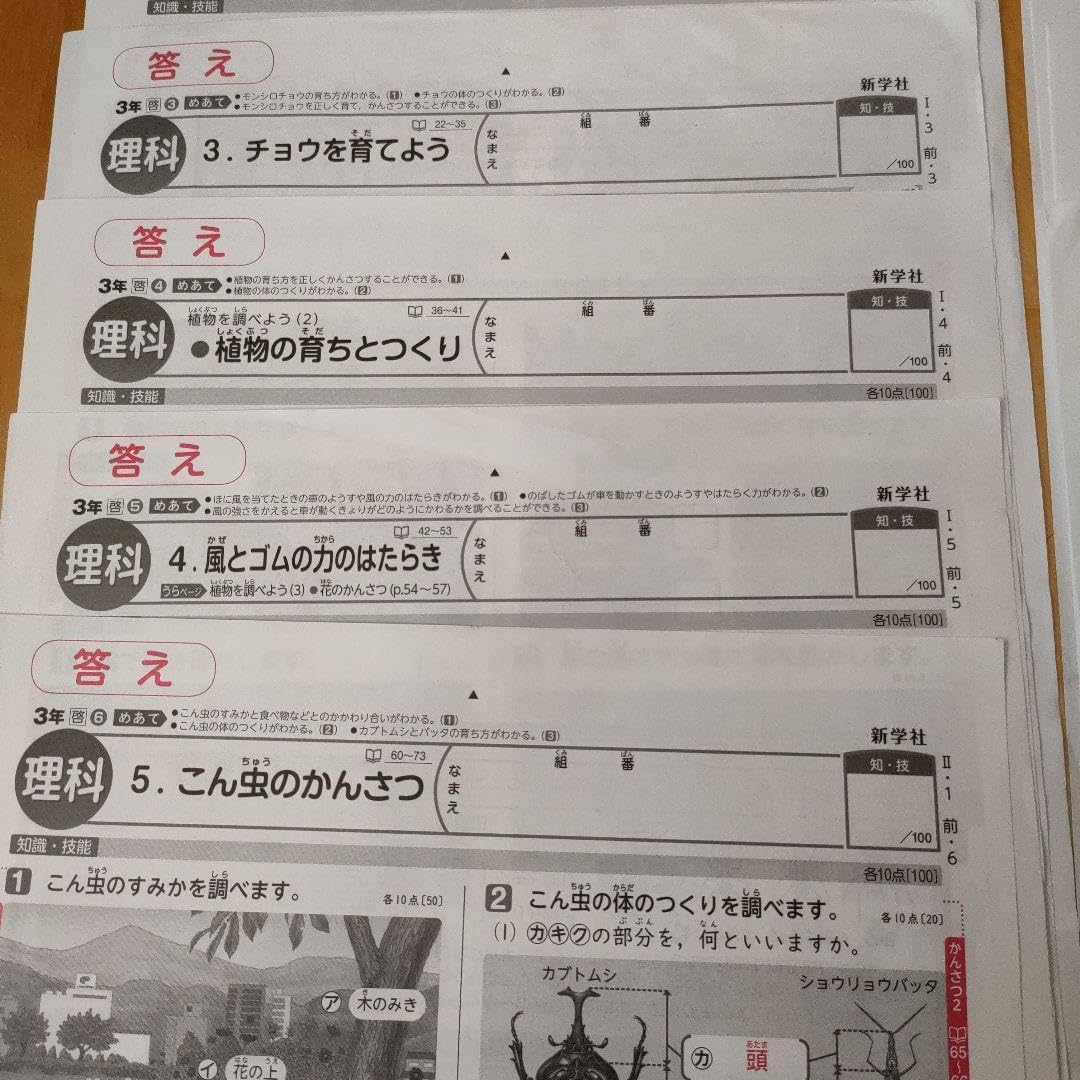最新版　カラーテスト　テスト問題用紙　理科　3年　啓林館　正進社　小学3年生 カラーテスト 小学3年生 理科 答え てびきシート 見直しシート 小学校