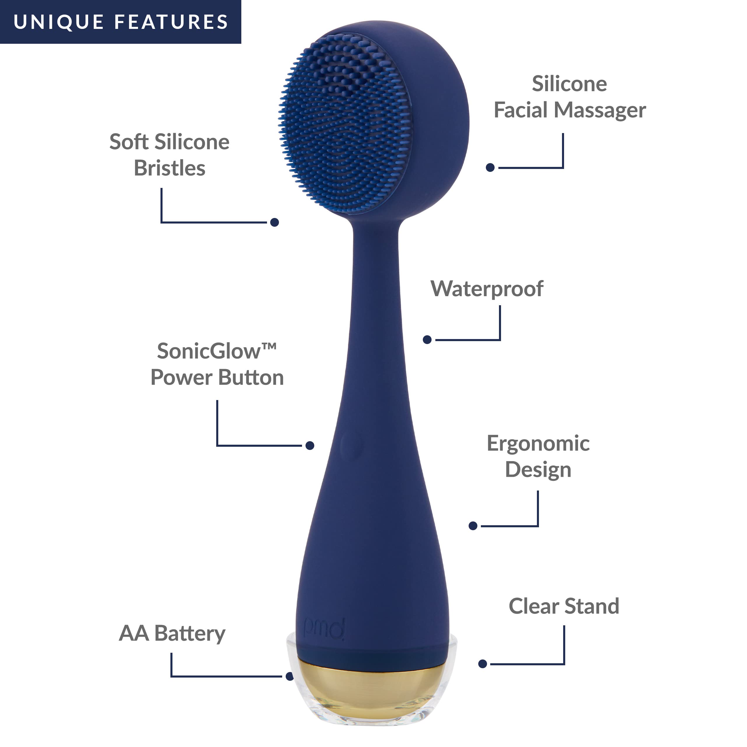 PMD Clean Facial Cleansing Brush Bundle with PMD Remove Cleansing Balm – Waterproof Silicone Face Cleanser with Sonic Technology, Navy view 8