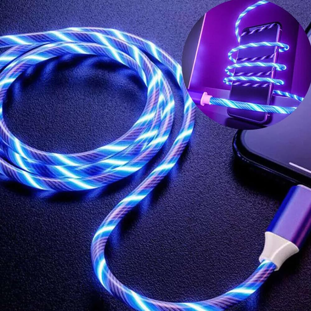 Leuchtendes USB Typ C Datenkabel 5A Schnellladekabel Datenkabel Schnellladekabel Leuchtendes LED Datenkabel Kompatibel mit Samsung Galaxy S24,S24+,S22,S23FE,Z Fold5,Z Flip 5,A25,A15,A05s (Blau, 0,9 m)