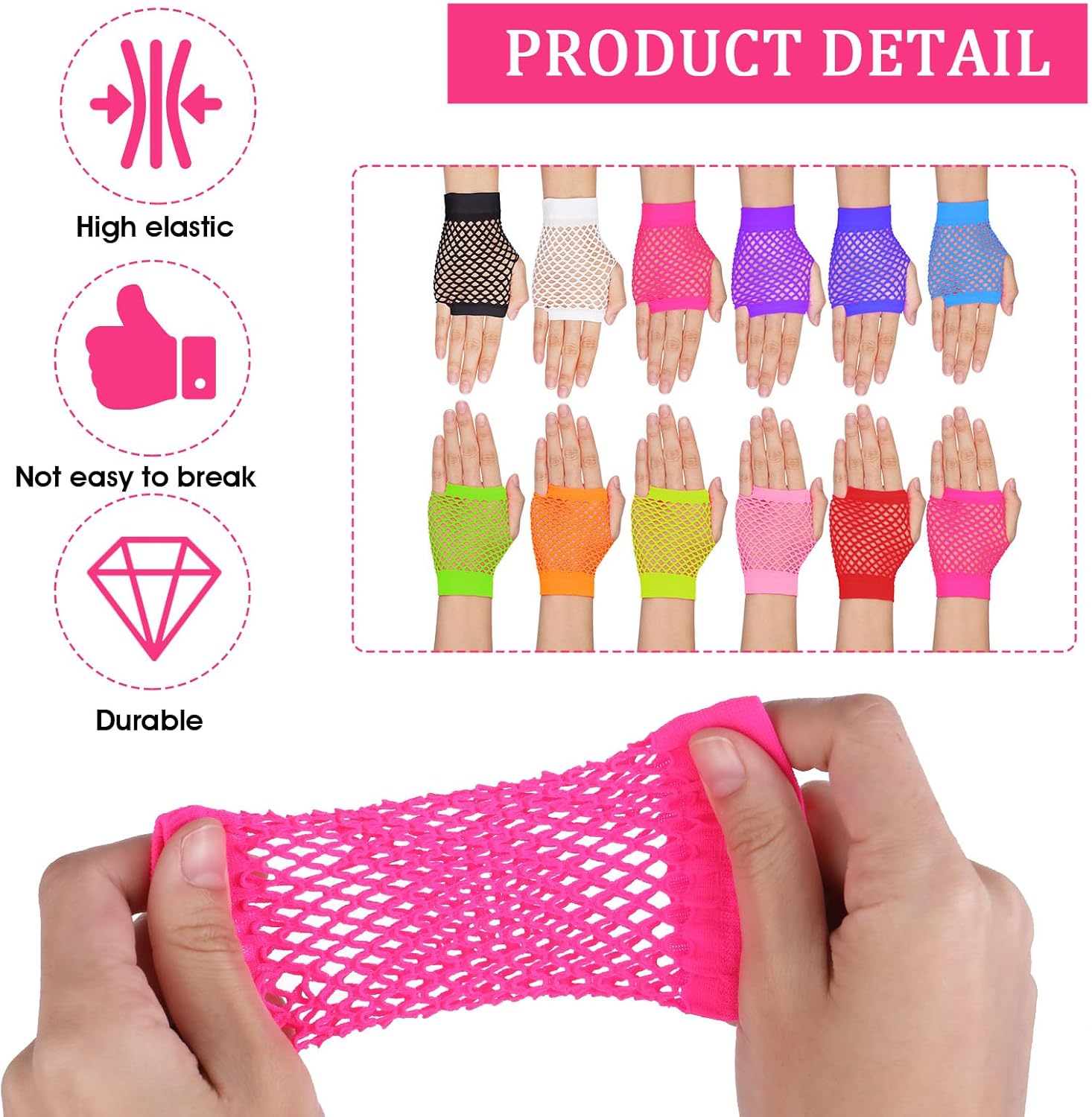 12 Pairs Fishnet Gloves, 80s Mesh Mesh Gloves Neon Colorful Short Net Fingerless Glove for Women Girls 90s Neon Rave Party Favors Costume Accessories